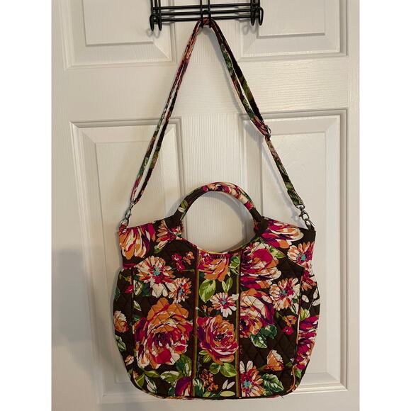 Vera Bradley Handbags - Vera Bradley English Rose Pattern Two-Way Tote Handbag Brown Pink Peach & Green